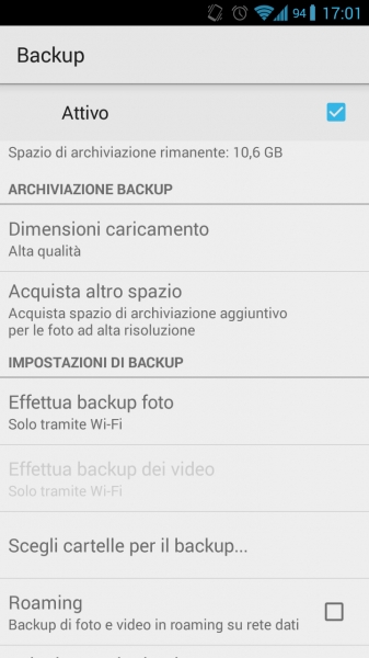 Impostazioni di backup google foto